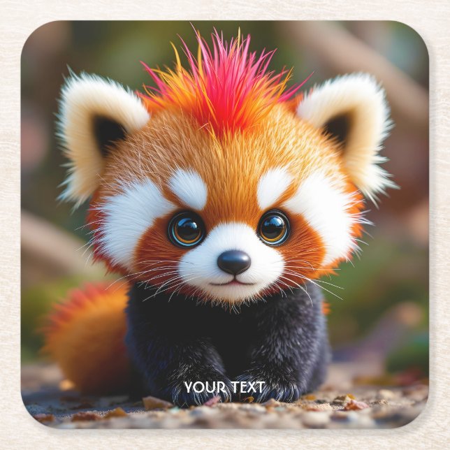 Fantasy Cute Panda Red Hai Underlägg Papper Kvadrat (Framsidan)