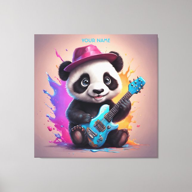 Fantasy Cute Panda Spela Guitar Canvastryck (Framsida)