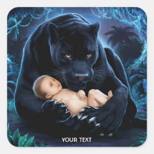 Fantasy Cute Panther Baby Night Fyrkantigt Klistermärke