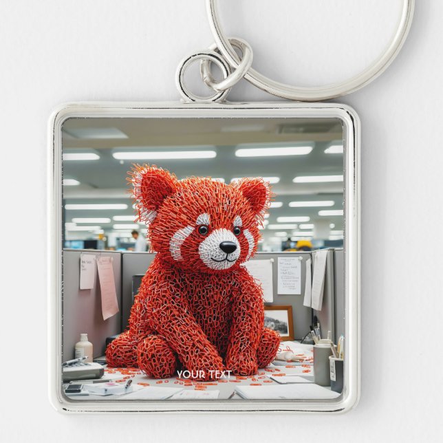 Fantasy Cute Paper Clip Bear Fyrkantig Silverfärgad Nyckelring (Framsidan)
