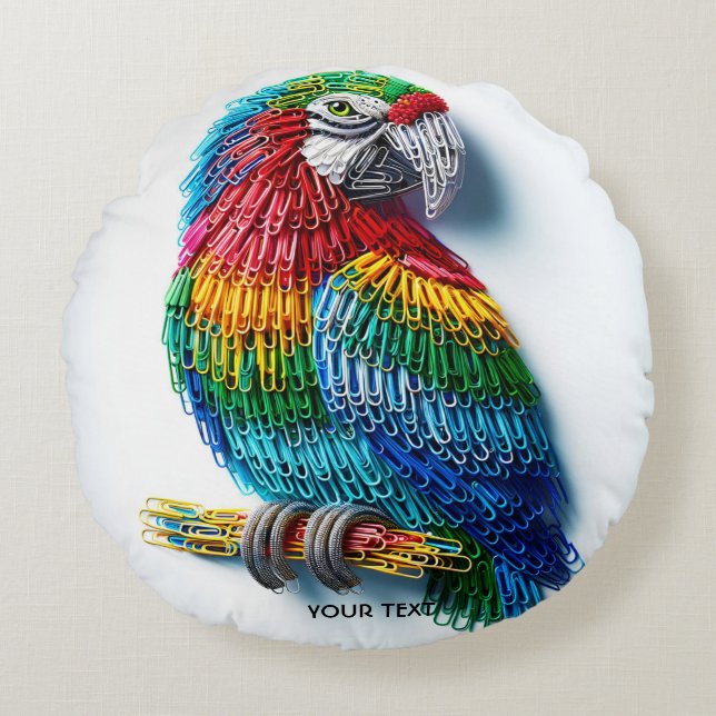 Fantasy Cute Papper Clips Bird Rund Kudde (Framsidan)