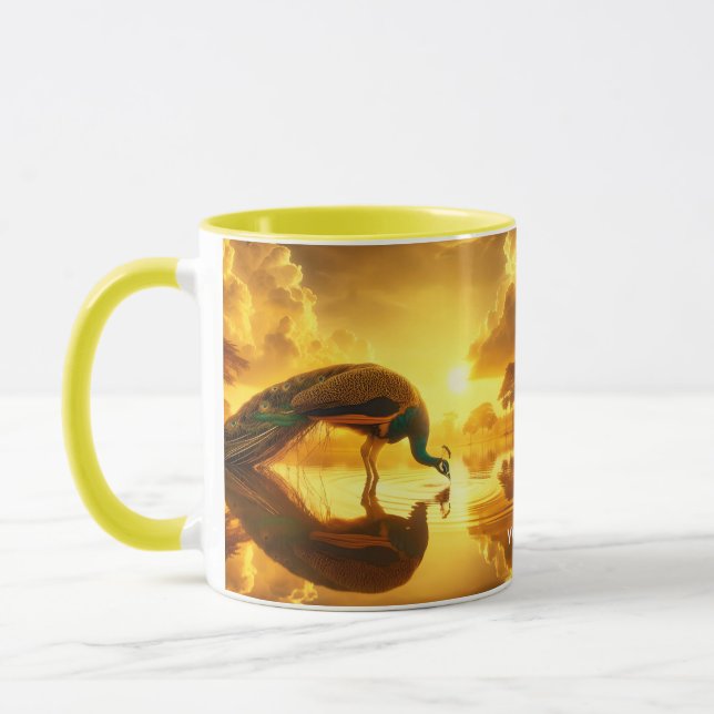 Fantasy Cute Peacock Drinking Vatten Mugg (Vänster)