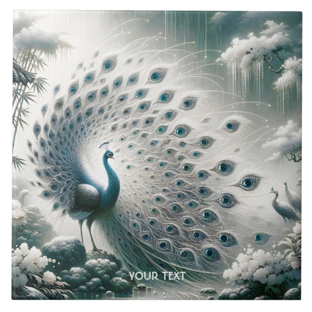 Fantasy Cute Peacock Rain Träd Kakelplatta (Framsidan)
