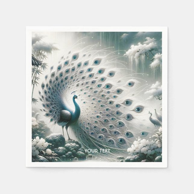 Fantasy Cute Peacock Rain Träd Pappersservett (Framsidan)