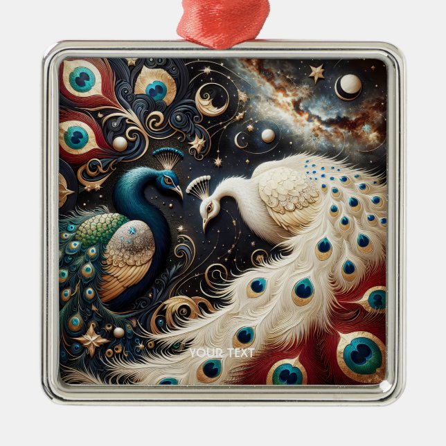 Fantasy Cute Peacocks Crescent Feathers Julgransprydnad Metall (Framsidan)