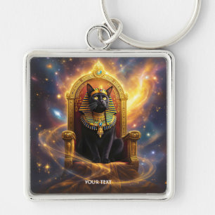 Fantasy Cute Pharaoh Regal Cat Fyrkantig Silverfärgad Nyckelring