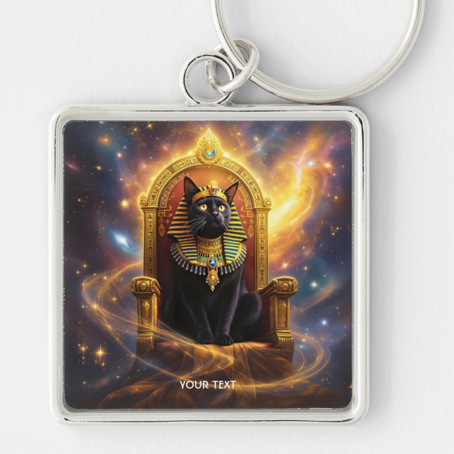 Fantasy Cute Pharaoh Regal Cat Fyrkantig Silverfärgad Nyckelring (Framsidan)