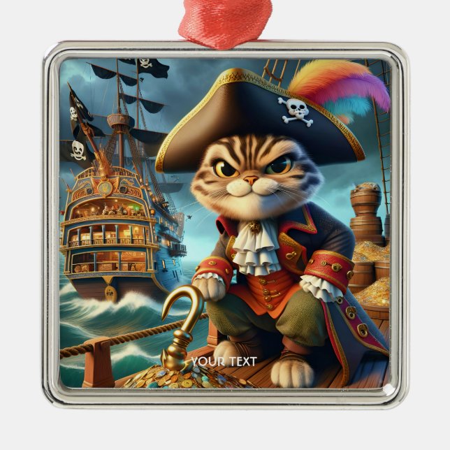 Fantasy Cute Pirat Cat Frakt Julgransprydnad Metall (Framsidan)