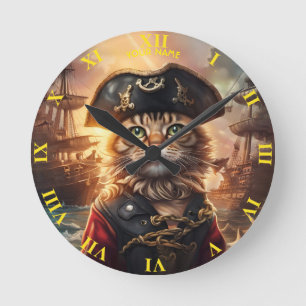 Fantasy Cute Pirat Hat Rund Klocka