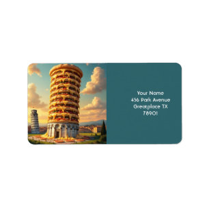Fantasy Cute Pisa Torn Pizza Adressetikett