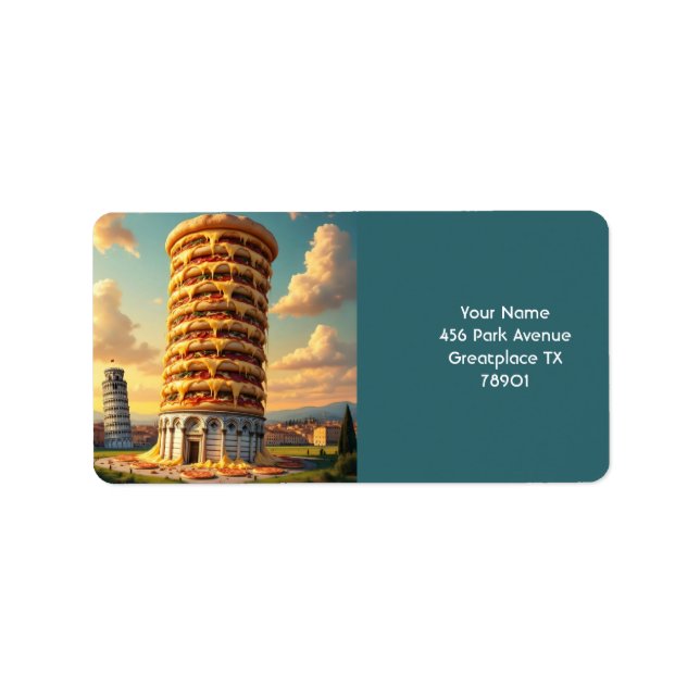 Fantasy Cute Pisa Torn Pizza Adressetikett (Framsidan)