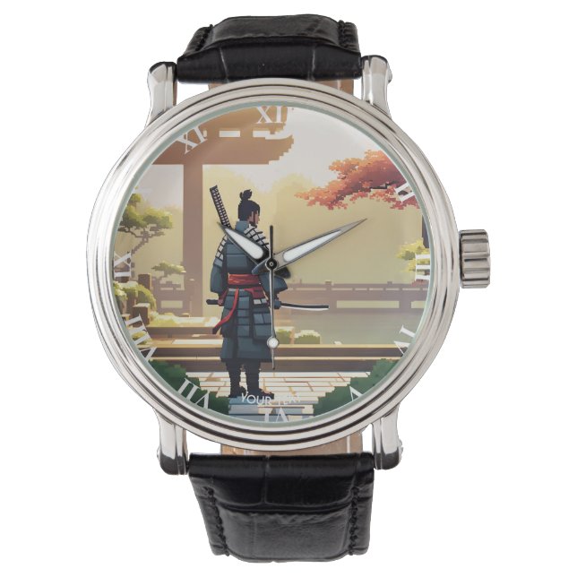 Fantasy Cute Pixel Art Samurai Armbandsur (Framsida)