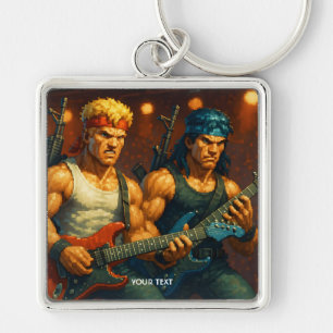 Fantasy Cute Pixelized Sten Band Fyrkantig Silverfärgad Nyckelring