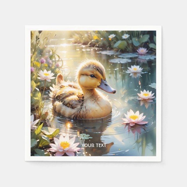 Fantasy Cute Playof Duckling Flowers Pappersservett (Framsidan)