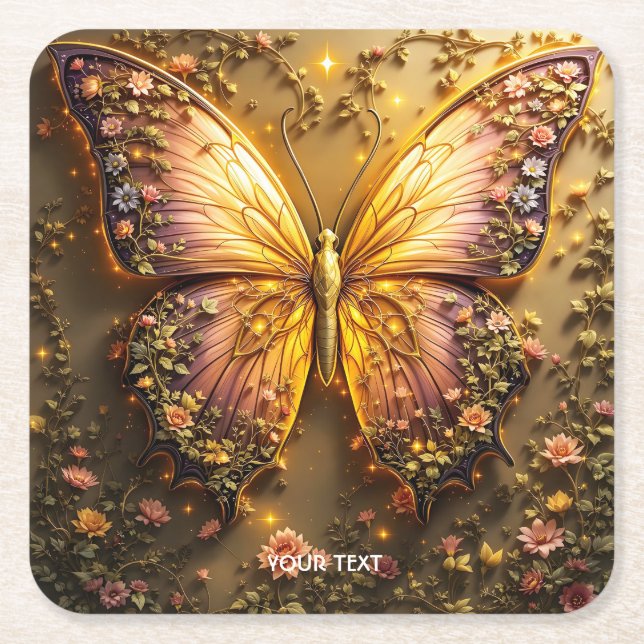 Fantasy Cute Plum Peach Butterfly Underlägg Papper Kvadrat (Framsidan)