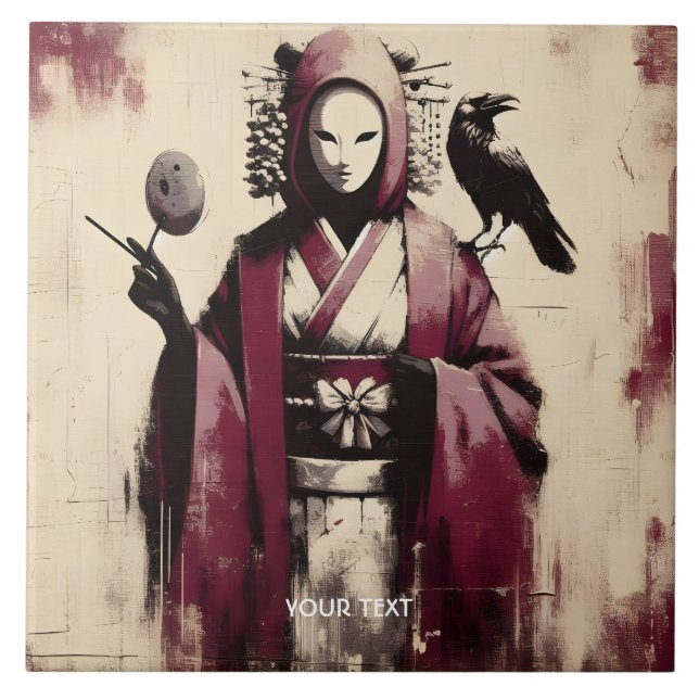 Fantasy Cute Porcelain Mask Raven Kakelplatta (Framsidan)