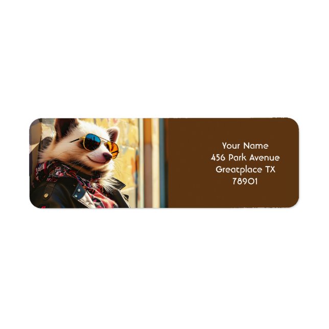 Fantasy Cute Possum Leather Jacka Returadress Etikett (Framsidan)