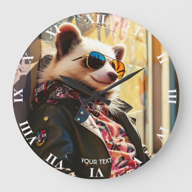 Fantasy Cute Possum Leather Jacka Stor Klocka (Framsida)