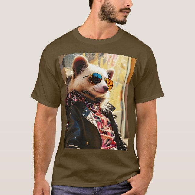 Fantasy Cute Possum Leather Jacka T Shirt (Framsida)