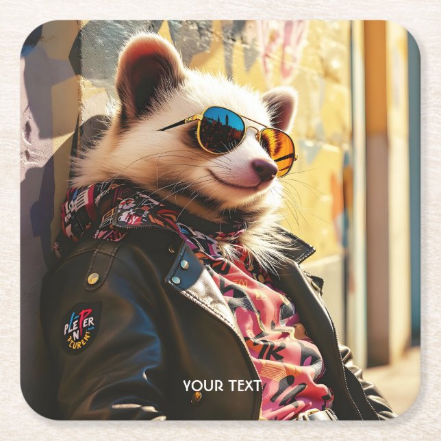 Fantasy Cute Possum Leather Jacka Underlägg Papper Kvadrat (Framsidan)