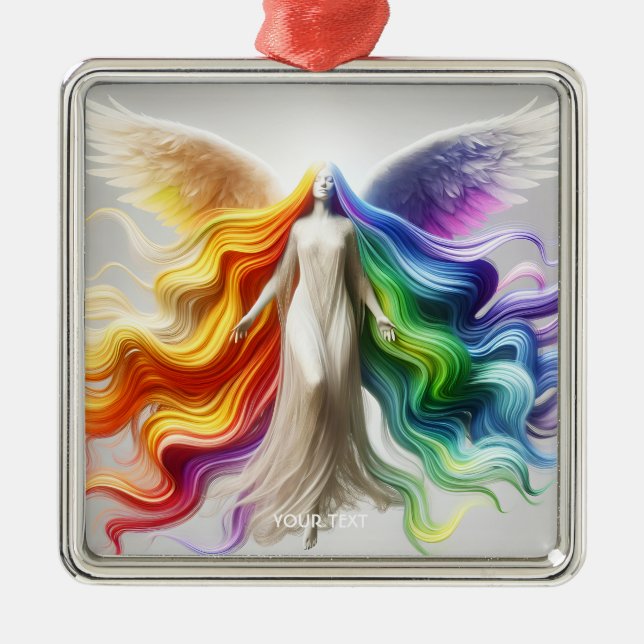 Fantasy Cute Pride Rainbow Angel Julgransprydnad Metall (Framsidan)