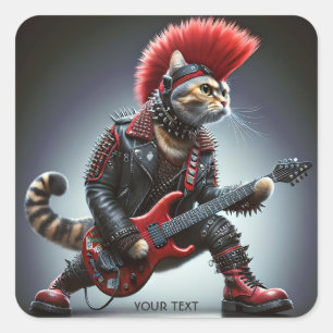 Fantasy Cute Punk Rosa Cat Fyrkantigt Klistermärke