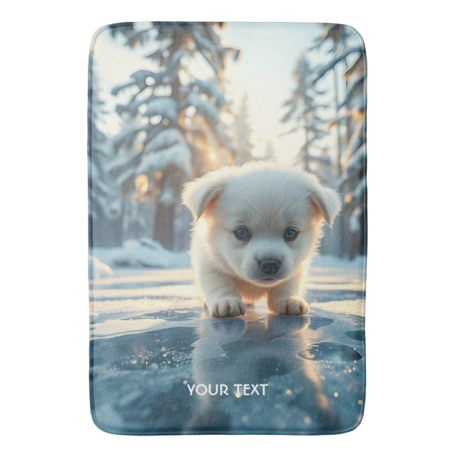Fantasy Cute Puppy Winter Snö Badrumsmatta (Framsidan (Vertikal))