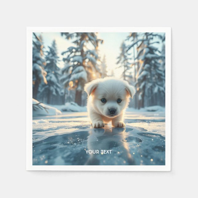 Fantasy Cute Puppy Winter Snö Pappersservett (Framsidan)