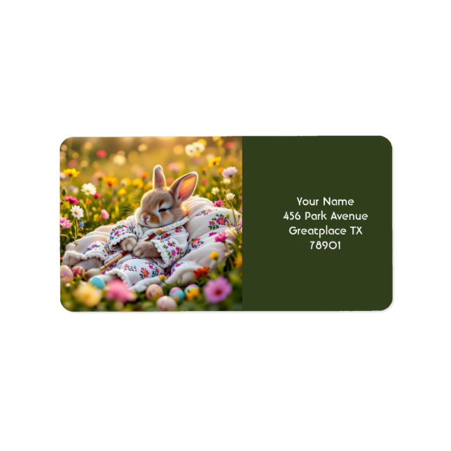 Fantasy Cute Rabbit Painter Flowers Adressetikett (Framsidan)