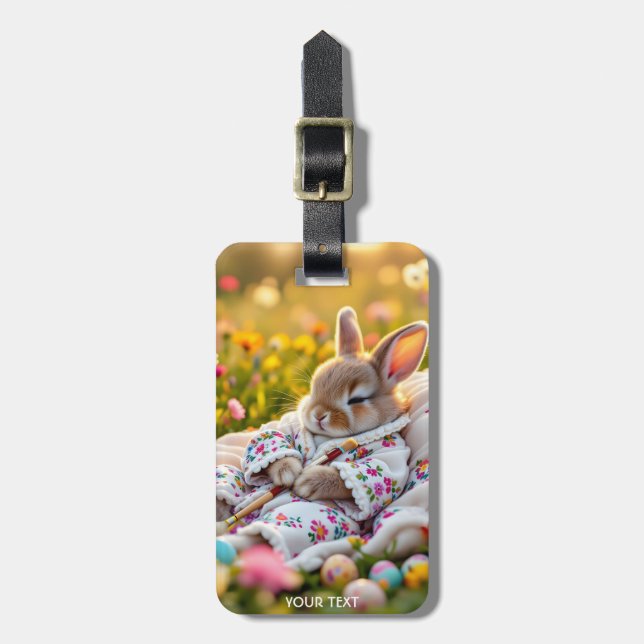Fantasy Cute Rabbit Painter Flowers Bagagebricka (Vertikal Framsida)