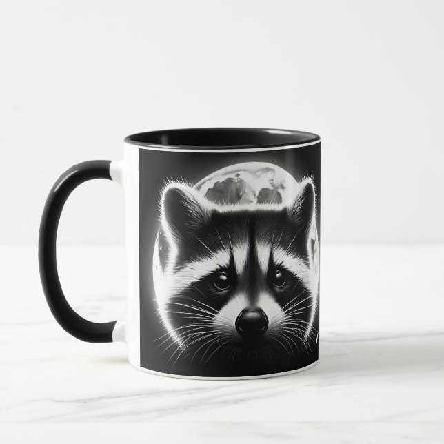 Fantasy Cute Racoon Ansikte Måne Mugg (Vänster)