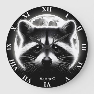 Fantasy Cute Racoon Ansikte Måne Stor Klocka