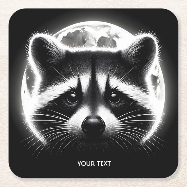 Fantasy Cute Racoon Ansikte Måne Underlägg Papper Kvadrat (Framsidan)