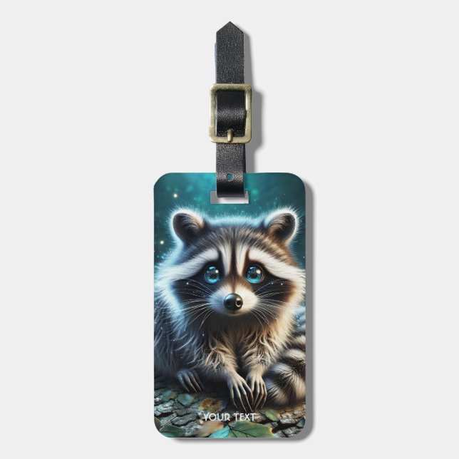 Fantasy Cute Racoon Night Stars Bagagebricka (Vertikal Framsida)