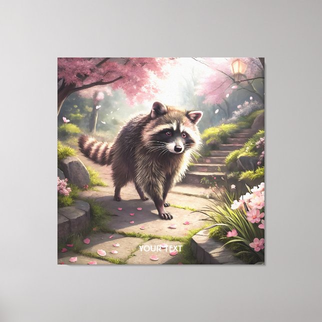 Fantasy Cute Racoon Sakura Garden Canvastryck (Framsida)