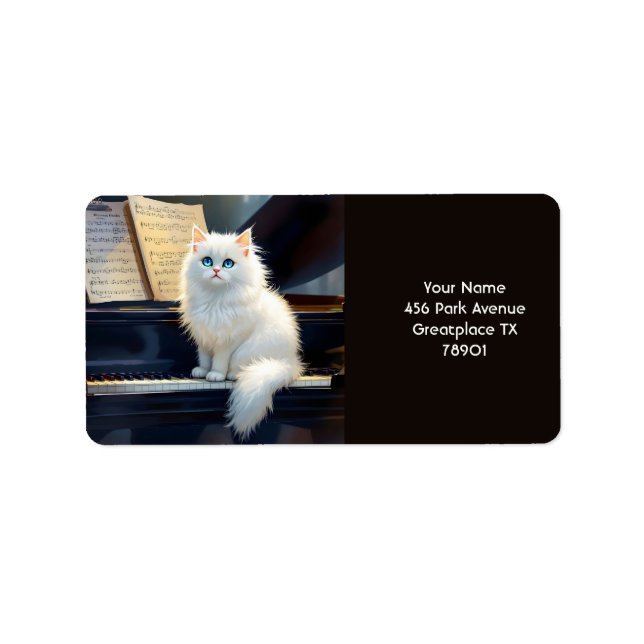 Fantasy Cute Ragdoll Cat on Piano Adressetikett (Framsidan)