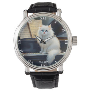 Fantasy Cute Ragdoll Cat on Piano Armbandsur