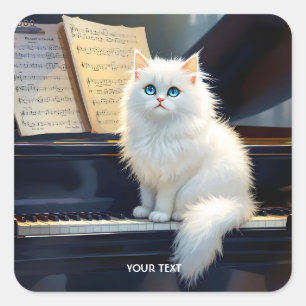 Fantasy Cute Ragdoll Cat on Piano Fyrkantigt Klistermärke