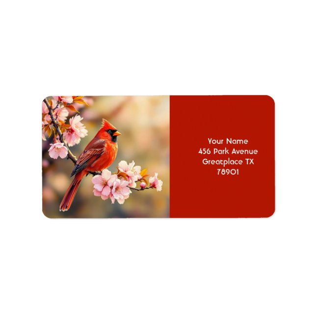 Fantasy Cute Red Bird Cherry Adressetikett (Framsidan)