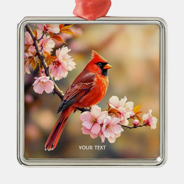 Fantasy Cute Red Bird Cherry Julgransprydnad Metall (Framsidan)