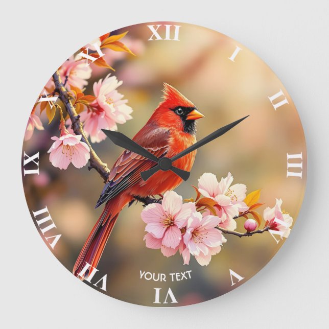 Fantasy Cute Red Bird Cherry Stor Klocka (Framsida)