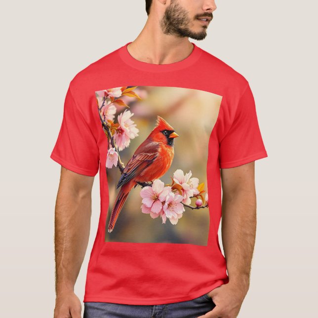 Fantasy Cute Red Bird Cherry T Shirt (Framsida)