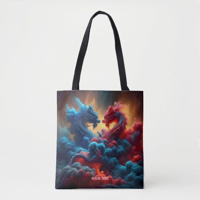 Fantasy Cute Red Blue Dragons Tygkasse (Framsida)