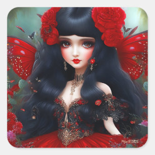 Fantasy Cute Red Fairy Princess Decoupage Fyrkantigt Klistermärke