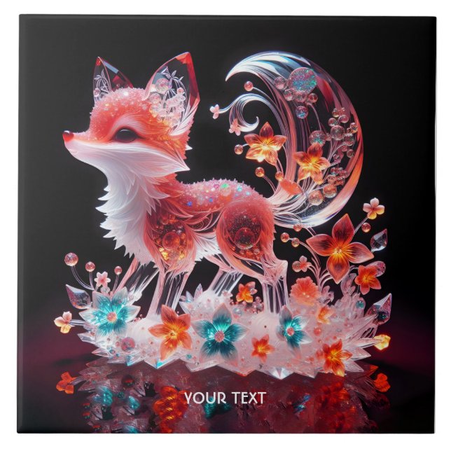 Fantasy Cute Red Glass Fox Kakelplatta (Framsidan)
