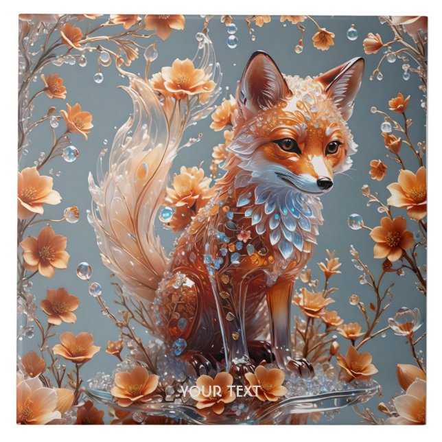 Fantasy Cute Red Glass Fox Kakelplatta (Framsidan)