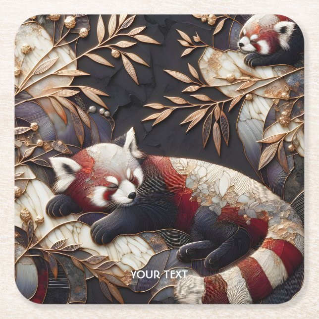 Fantasy Cute Red Panda Art Underlägg Papper Kvadrat (Framsidan)
