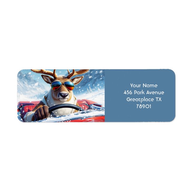 Fantasy Cute Reindeer Car Winter Returadress Etikett (Framsidan)