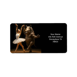 Fantasy Cute Rhino Dancer Ballerina Adressetikett