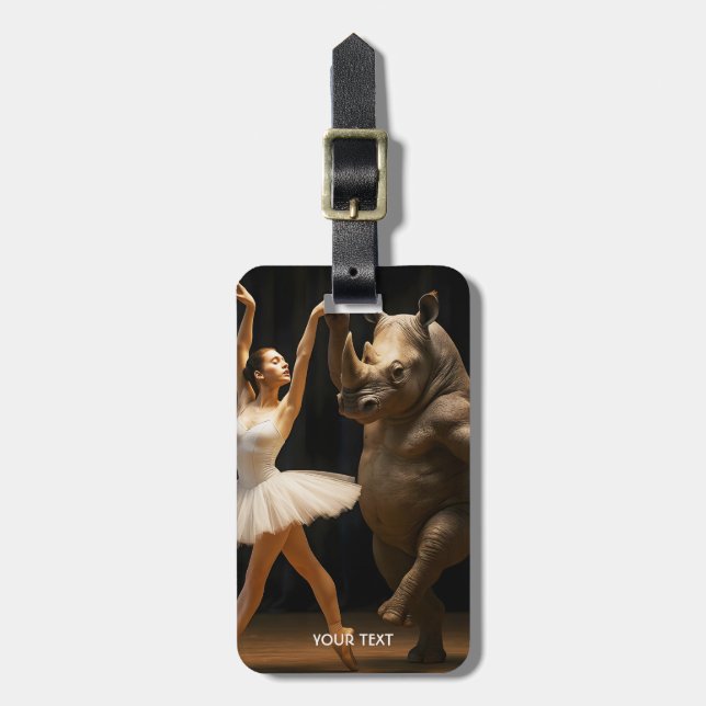 Fantasy Cute Rhino Dancer Ballerina Bagagebricka (Vertikal Framsida)